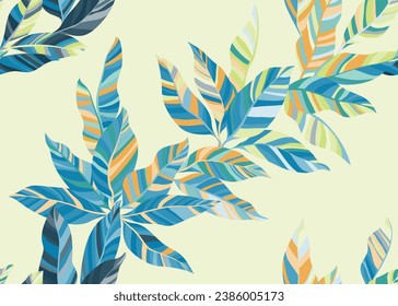 Abstract jungle leafage repeat pattern vector. Elegant botanical spring dress textile print. Hawaiian bush branch foliage seamless pattern. Exotic flora elements.