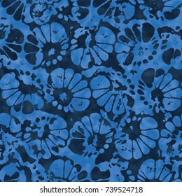 Abstract Jungle Meadow In Watercolor Indigo Shades. Seamless Pattern.