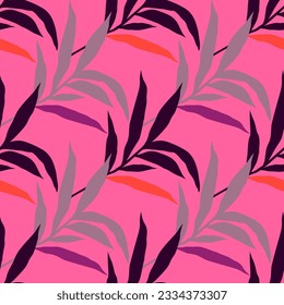Abstract jungle palm leaf seamless pattern. Stylized tropical palm leaves wallpaper. Design for printing, textile, fabric, fashion, interior, wrapping paper. Vector illustration