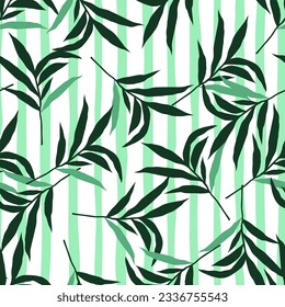Resumen de la hoja de palma de la jungla sin costuras. Papel pintado de hojas de palma tropicales estilizadas. Diseño para imprenta, textil, tela, moda, interior, papel envolvente. Ilustración del vector