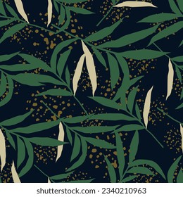 Abstract jungle palm leaf seamless pattern. Stylized tropical palm leaves wallpaper. Design for printing, textile, fabric, fashion, interior, wrapping paper. Vector illustration