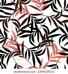 Abstract jungle palm leaf seamless pattern. Stylized tropical palm leaves wallpaper. Design for printing, textile, fabric, fashion, interior, wrapping paper. Vector illustration