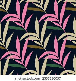 Abstract jungle palm leaf seamless pattern. Stylized tropical palm leaves wallpaper. Design for printing, textile, fabric, fashion, interior, wrapping paper. Vector illustration