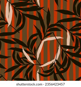 Abstract jungle palm leaf seamless pattern. Stylized tropical palm leaves wallpaper. Design for printing, textile, fabric, fashion, interior, wrapping paper. Vector illustration