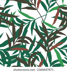 Abstract jungle palm leaf seamless pattern. Stylized tropical palm leaves wallpaper. Design for printing, textile, fabric, fashion, interior, wrapping paper. Vector illustration