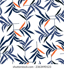 Abstract jungle palm leaf seamless pattern. Stylized tropical palm leaves wallpaper. Design for printing, textile, fabric, fashion, interior, wrapping paper. Vector illustration