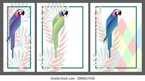 Abstract jungle! Vector decorative illustration of a tropical parrot. Hand drawn art for poster, postcard, fabric, packaging, templates. EPS10