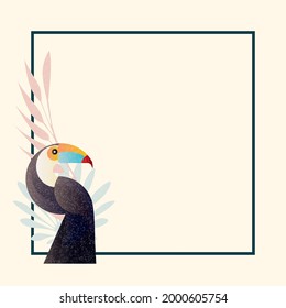 Abstract jungle! Vector decorative illustration of a tropical bird - toucan. Hand drawn geometric art for poster, postcard, fabric, packaging, templates. EPS10