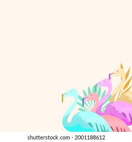 Abstract jungle! vector decorative illustration of tropical bird - pink flamingo. Hand drawn geometric art for poster, postcard, fabric, packaging, templates. EPS10