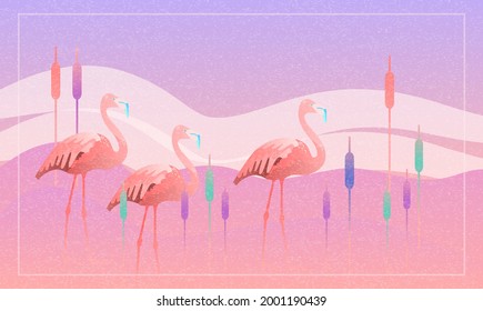 ¡La jungla abstracta! ilustración decorativa vectorial de ave tropical - flamingo rosa. Arte geométrico dibujado a mano para afiches, postales, tela, embalaje, plantillas. EPS10