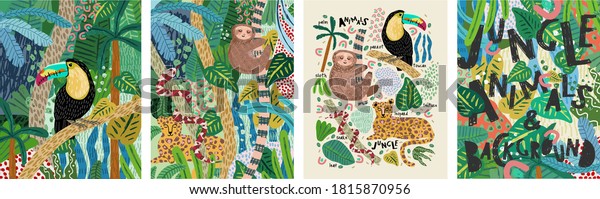 Abstract Jungle Vector Illustrations Animals Sloth Stock Vector ...