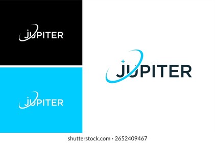 Abstract Jupiter Planet Logo with Orbit Icon Vector for Global Space System Astronomy Science Galaxy Technology Modern Brand Identity Concept Illustration Template Communication