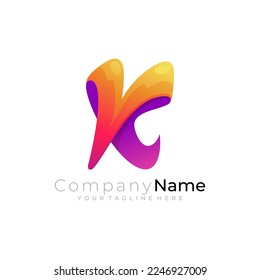 Abstract K logo with simple icon template, 3d colorful design