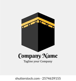 Abstract Kaaba-Inspired Logo Design with Customizable Company Name and Tagline. Modern logo design featuring a symbolic representation of the Kaaba, ideal for Islamic or travel brands. The combination