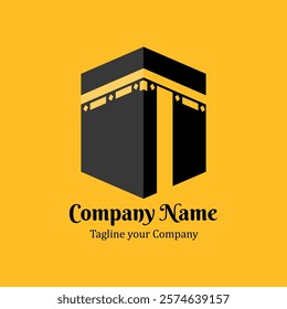 Abstract Kaaba-Inspired Logo Design with Customizable Company Name and Tagline. Modern logo design featuring a symbolic representation of the Kaaba, ideal for Islamic or travel brands. The combination