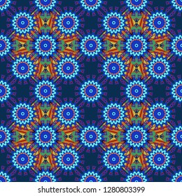 Abstract kaleidoscope black, green and blue background. Vector illustration. Bright flower. Seamless pattern illustration for design.