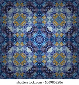 Abstract kaleidoscope blue, violet and gray background. Vector illustration. Bright flower. Seamless pattern illustration for design.