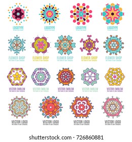 Abstract Kaleidoscope Geometry Flower Logo Template Badges Vector Illustration Icons.