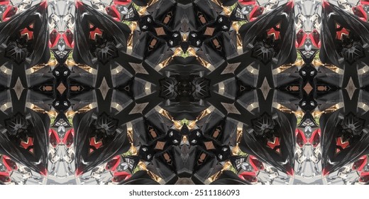Abstract kaleidoscope pattern, featuring bright abstract shapes, beautiful multicolored kaleidoscope textures, ideal for digital art or prints, as well as dynamic and unique digital designs.