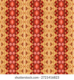 Patrón de caleidoscopio Abstractas inspirado en las fresas y texturas de alimentos, fondo abstracto colorido sin fisuras para el embalaje, diseño creativo y arte digital.