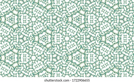 Abstract kaleidoscope seamless pattern. On white background. Useful as design element for texture and artistic compositions.