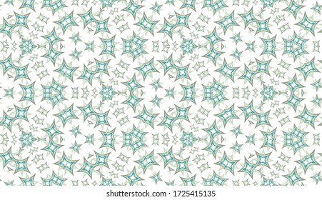 Abstract kaleidoscope seamless pattern. On white background. Useful as design element for texture and artistic compositions.