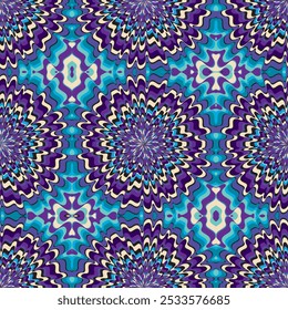 Kaleidoskopischer Hintergrund. Nahtloses Vektormuster in Blau- und Violetttönen