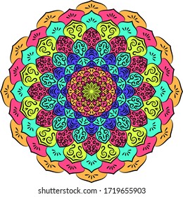 An abstract kaleidoscopic flower mandala with simply ornated petals