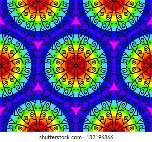 Abstract kaleidoscopic pattern with black flowers