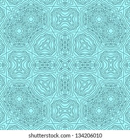 Abstract kaleidoscopic seamless pattern in blue, vector