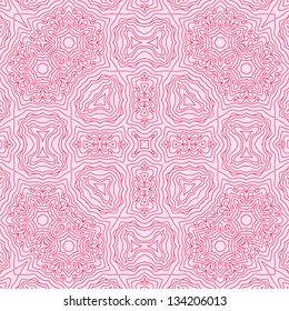 Abstract kaleidoscopic seamless pattern in pink, vector