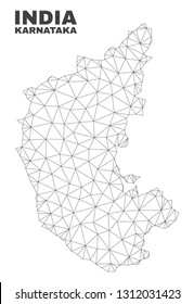 Abstract Karnataka State map isolated on a white background. Triangular mesh model in black color of Karnataka State map. Polygonal geographic scheme designed for political illustrations.