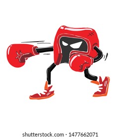 Abstract kawaii sporty character, Vector drawing red head guard boxing, creative illustration cute cartoon object on white background for decoration graphic design and artwork, fighting conceptual.