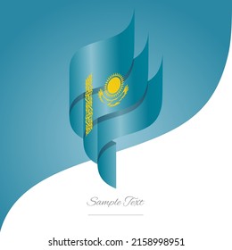 Abstract Kazakhstan 3D wavy flag sea green yellow modern ribbon strip logo icon abstract background vector