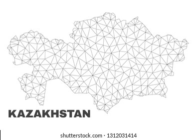 Abstract Kazakhstan map isolated on a white background. Triangular mesh model in black color of Kazakhstan map. Polygonal geographic scheme designed for political illustrations.