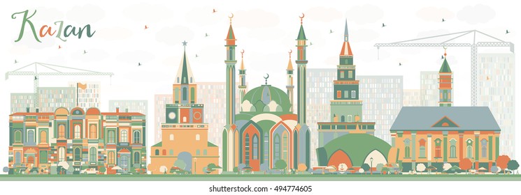 Abstract Kazan Skyline with Color Buildings. Vector Illustration. Business Travel and Tourism Concept with Historic Architecture. Image for Presentation Banner Placard and Web Site.
