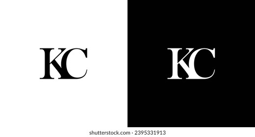 Abstract KC monogram Typographic logo in black and white color
