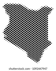 Abstract Kenya map. Vector halftone territorial scheme. Cartographic dotted composition. Schematic Kenya map is formed of regular sphere cell grid.