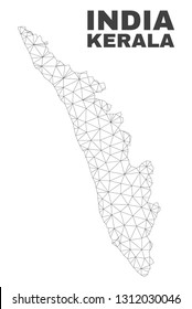 Abstract Kerala State map isolated on a white background. Triangular mesh model in black color of Kerala State map. Polygonal geographic scheme designed for political illustrations.