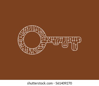 Abstract key to the door. Electronic circuit. Vector illustration