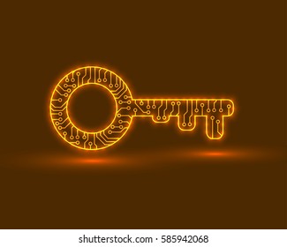 Abstract key to the door. Electronic circuit. Vector illustration