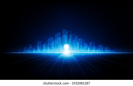 Abstract Key Door Open City Skyline Light Out Technology Background Hitech Communication Concept Innovation Background,  Vector Design