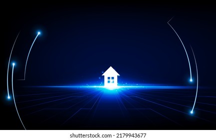 Abstract Key Door Open House And Home Light Out Technology And With Neon Triangles. Hitech Communication Concept Innovation Background,  Vector Design