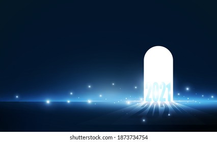 Resumen del fondo de la tecnología Key Door open Light 2021 Hitech concepto de comunicación diseño de fondo vector de innovación. 