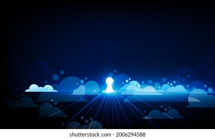 Resumen Tecnologías de apertura de puertas de clave y fondo de signo de interrogación Hipótesis de comunicación de hitech fondo de innovación, diseño vectorial