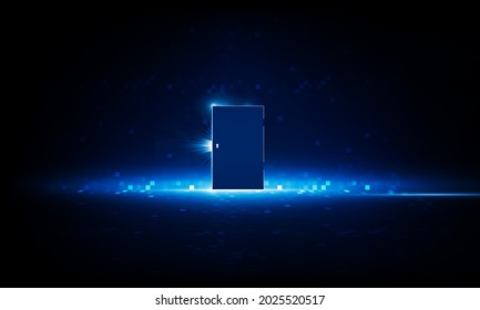 Abstrakte Schlüsseltür, offene Licht-Licht-Technologie und Fragezeichen-Hintergrund Innovationshintergrund des Hightech-Kommunikationskonzepts, Vektordesign