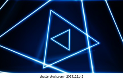 Resumen Tecnologías de apertura de la puerta de la llave y con triángulos de neón. Antecedentes de innovación de concepto de comunicación Hitech, diseño de vector