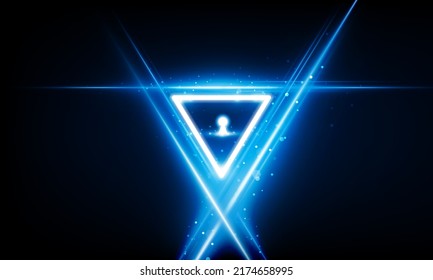 Abstract Key Door open Light out technology and with neon triangles. Hitech communication concept innovation background,  vector design