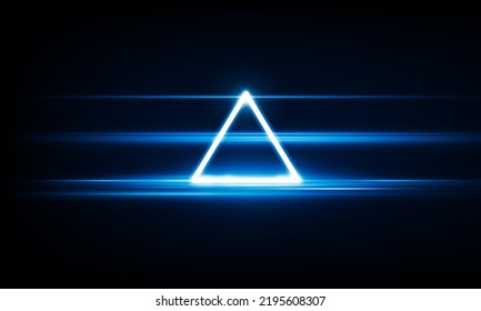 Resumen Tecnologías de apertura de la puerta de la llave y con triángulos de neón. Antecedentes de innovación de concepto de comunicación Hitech, diseño vectorial