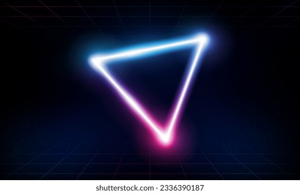 Abstrakte Schlüsseltür öffnet Licht-out-Technologie und mit Neondreiecken. Innovationshintergrund für Hightech-Kommunikationskonzept, Vektordesign